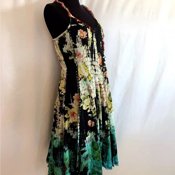 Tianello Boho Tie Dye Floral Embroidered Beaded Dress - Size Extra Small - Picture 5 of 6
